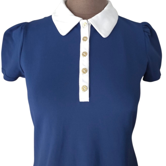 Lilly Pulitzer Luxeletic Frida Puff Sleeve Blue Polo Shirt Women's Size Small - Picture 9 of 15